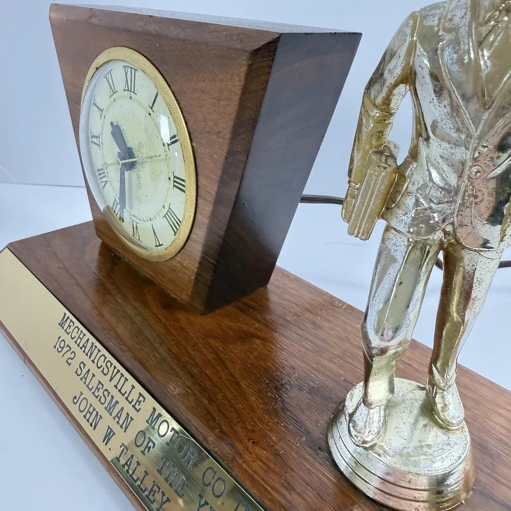 Automotive Salesmen of the Year Award 1972 Desk Clock Trophy WORKS